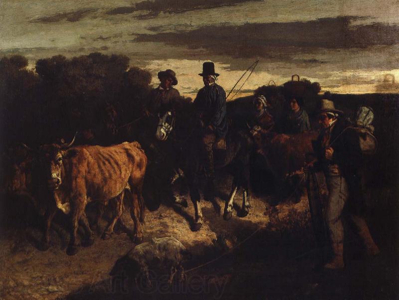 Gustave Courbet bonder atervander till flagey marknanaden Spain oil painting art